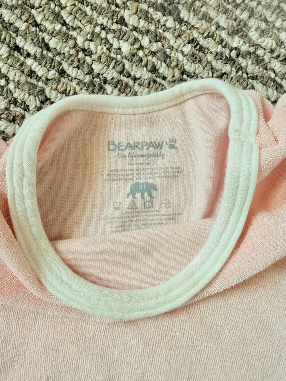 Bear paw Pink Terry Cloth Kids Pajama Set with Smiley Detail